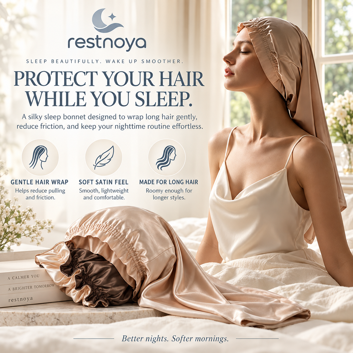 restnoya® Extra-Long Satin Sleep Bonnet