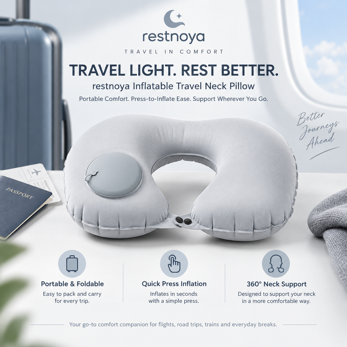 restnoya® Inflatable Travel Neck Pillow