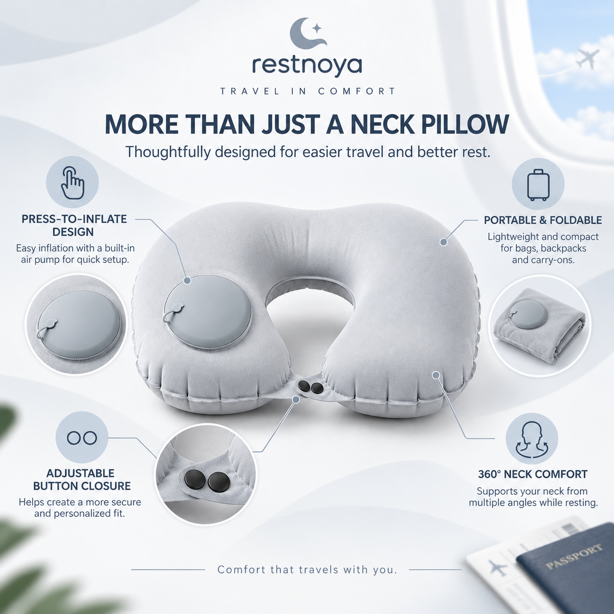 restnoya® Inflatable Travel Neck Pillow