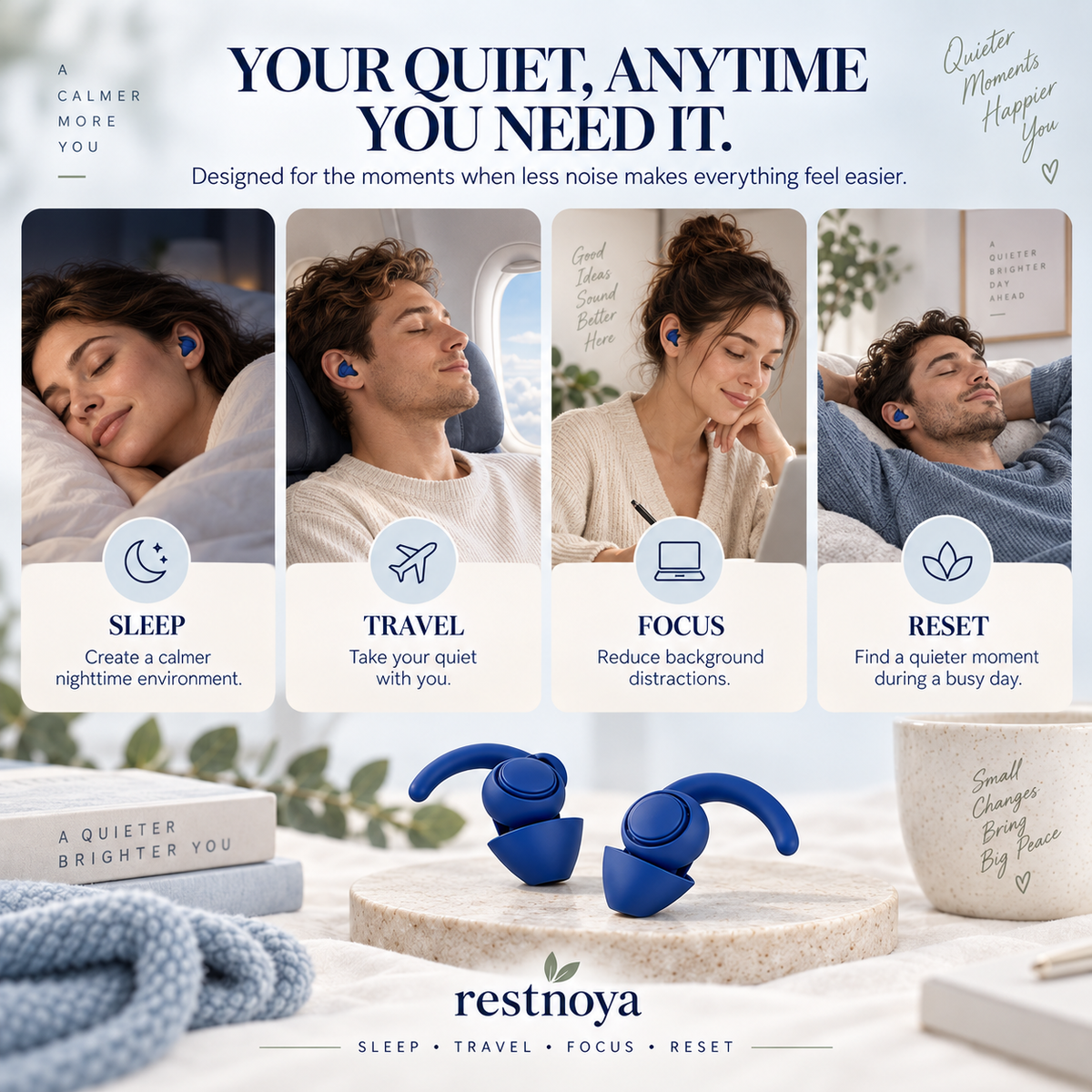 restnoya® Reusable Noise-Reducing Earplugs
