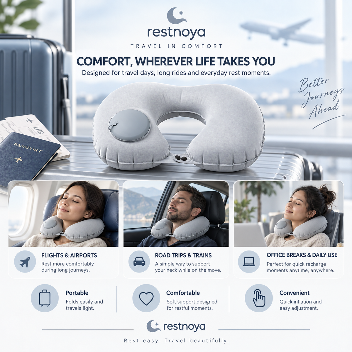 restnoya® Inflatable Travel Neck Pillow